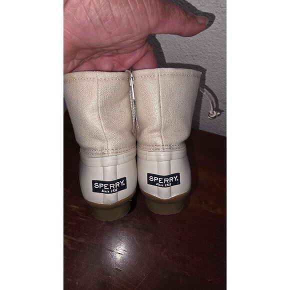 Sperry Kids Saltwater Duck Rain Glidden Boots Tan Canvas & Rubber Size 13 - Picture 6 of 8